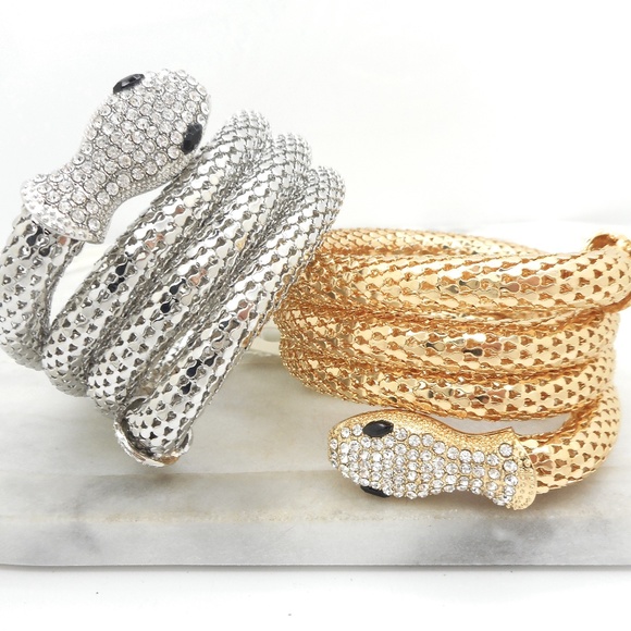 Crystal Snake Bracelet Great Quality Gold or Silver - Picture 1 of 4